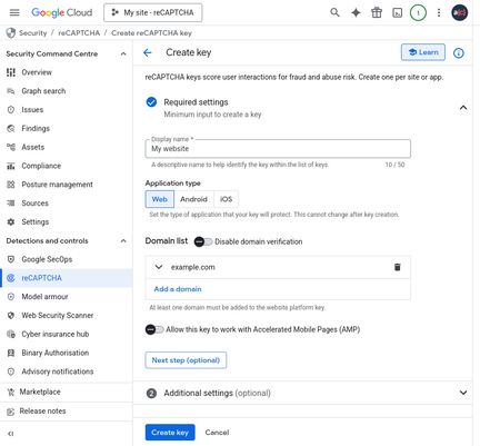 Basic reCAPTCHA settings